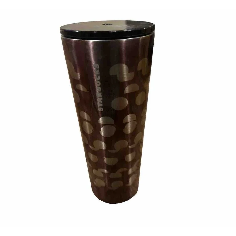 Starbucks Black Silver Off Centered Circles Stainless Steel Cup 24 oz Tumbler